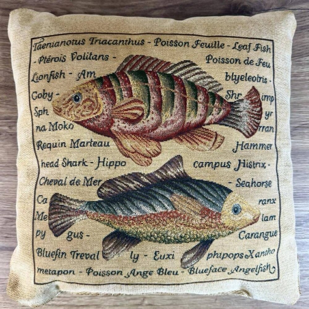 Share Vintage Tapestry Fish Accent Pillow 17” Cabin Lakehouse Nautical Coastal